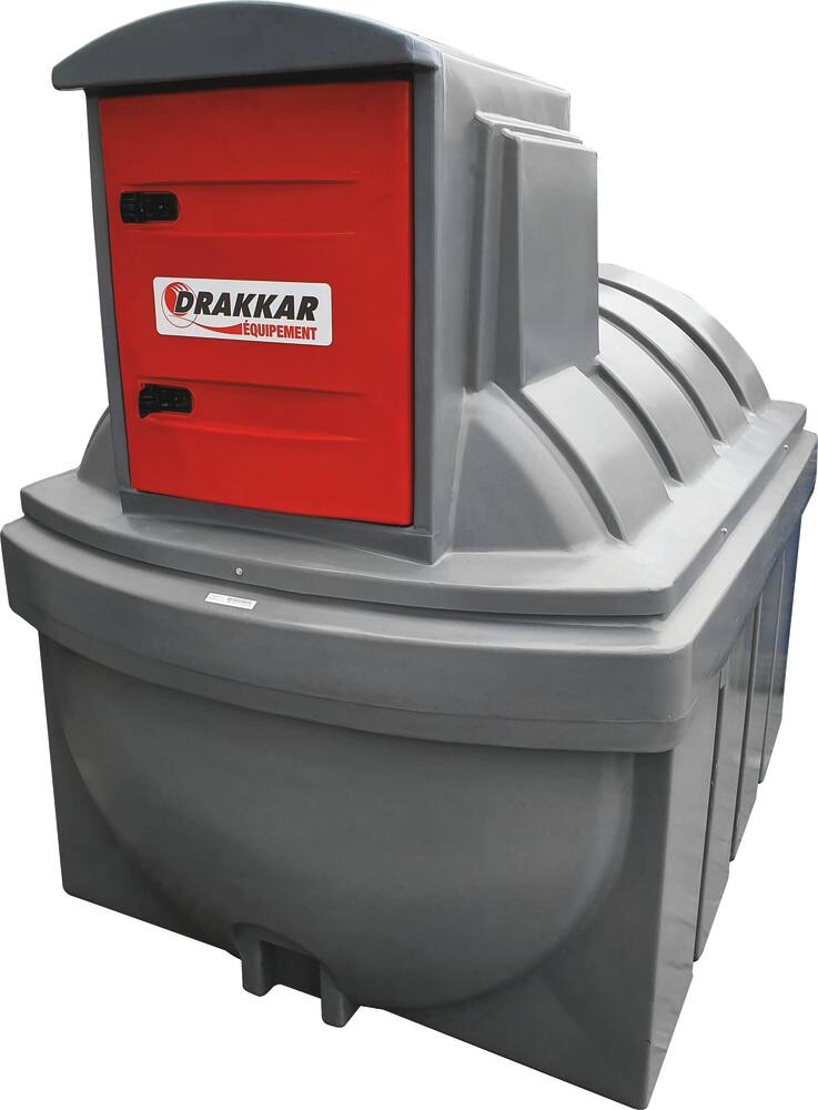Cuve de stockage gasoil PEHD 2500L double paroi avec armoire intégrée pour station à gasoil 230V et pistolet automatique/compteur/filtre