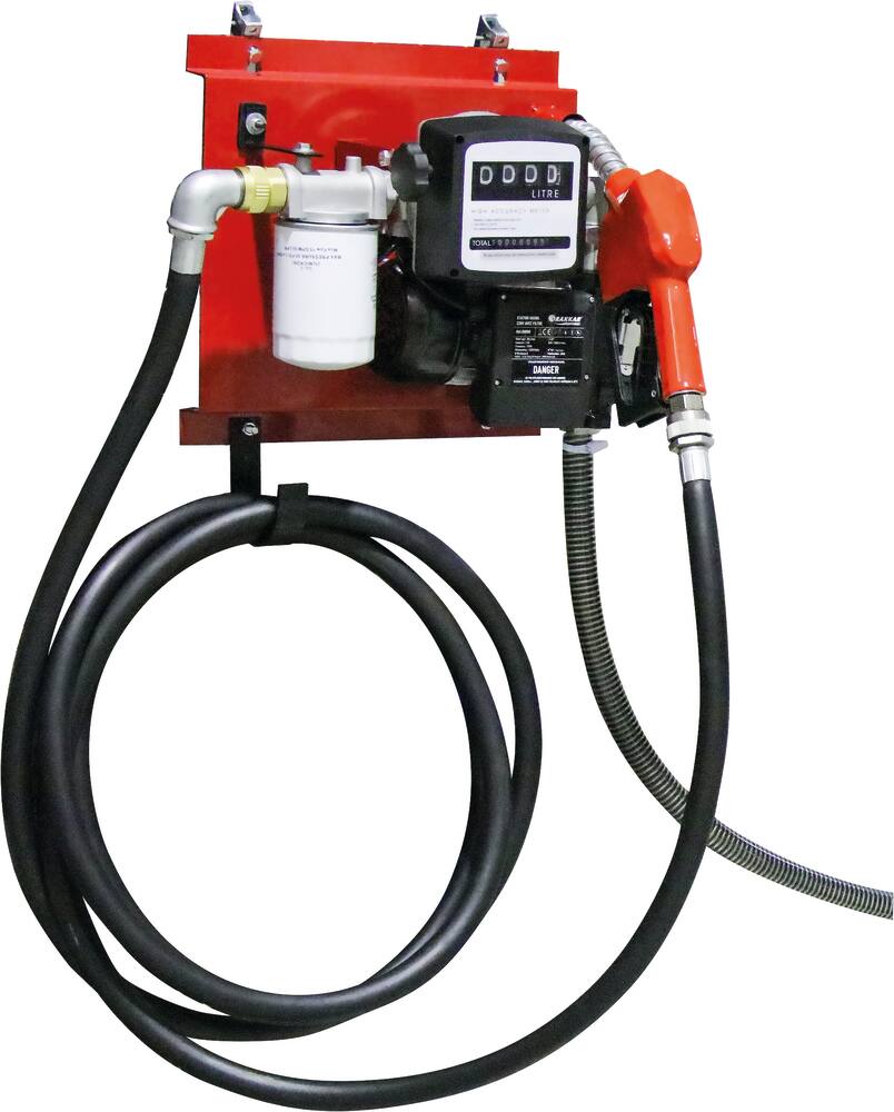 Pompe à gasoil 230V 60 l/min avec pistolet automatique/ volucompteur /filtre - station murale