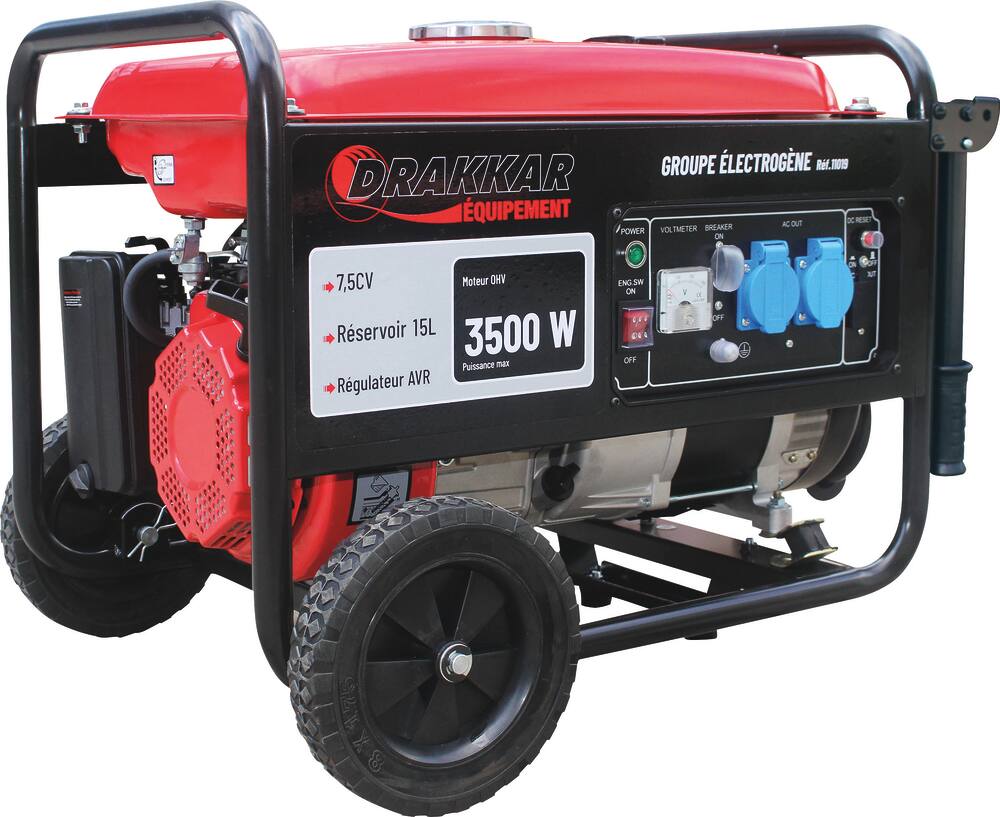 Groupe électrogène AVR monophasé essence 3500W 7,5CV avec kit brouette