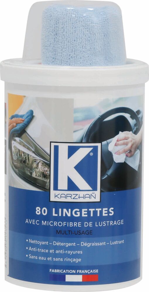 Lingette nettoyante multi-usage avec microfibre de lustrage - pot de 80 lingettes