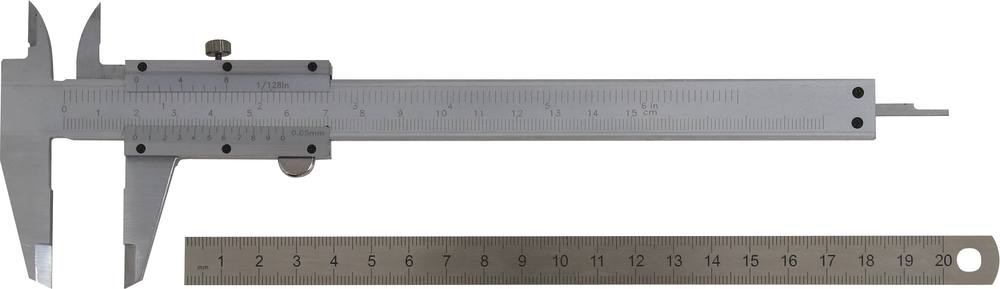 Pied à coulisse 150mm 1/20 avec jauge de profondeur et réglet - coffret