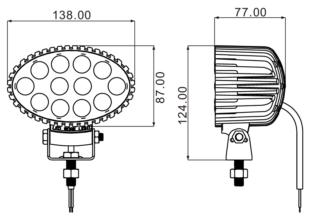 Phare de travail ovale LED 10/32V 36W 2400 lumens