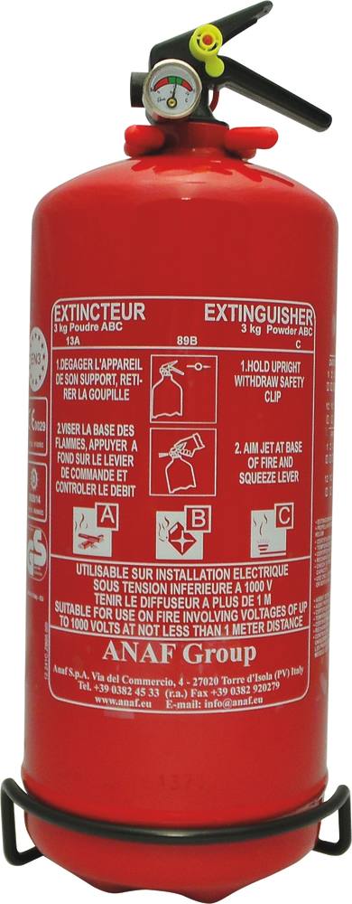 Extintores de presión permanente de polvo ABC con manómetro de 3kg