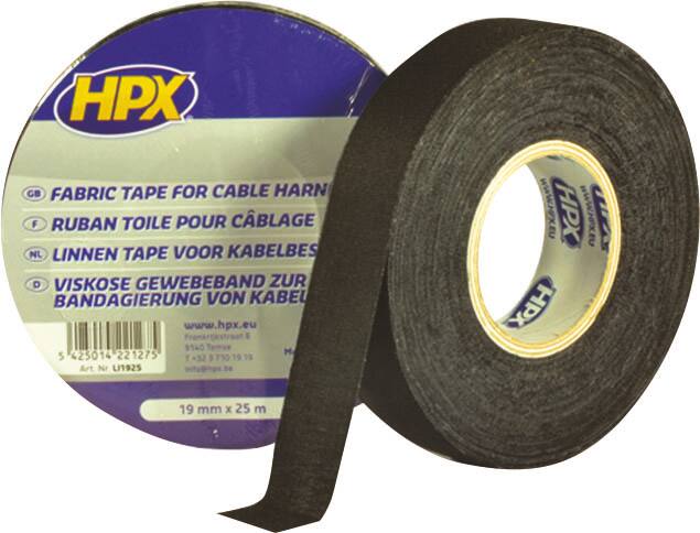 Fita adesiva têxtil preta 19x0,25mm 25m 6N
