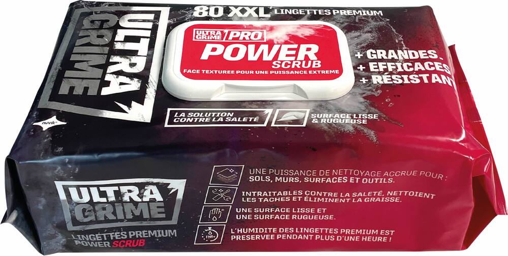Lingettes nettoyantes XXL ultra résistante PRO POWER SCRUB 380x250mm - boîte de 80 lingettes
