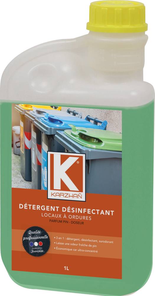 Desinfectante y detergente especial para papeleras con olor a pino - Envase dosificador 1L